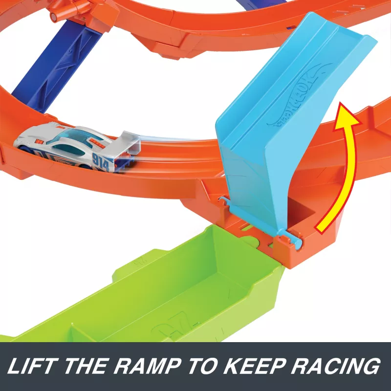 Hot Wheels Action Loop Cyclone Challenge banenset met speelgoedauto op schaal 1:64, eenvoudige opberging