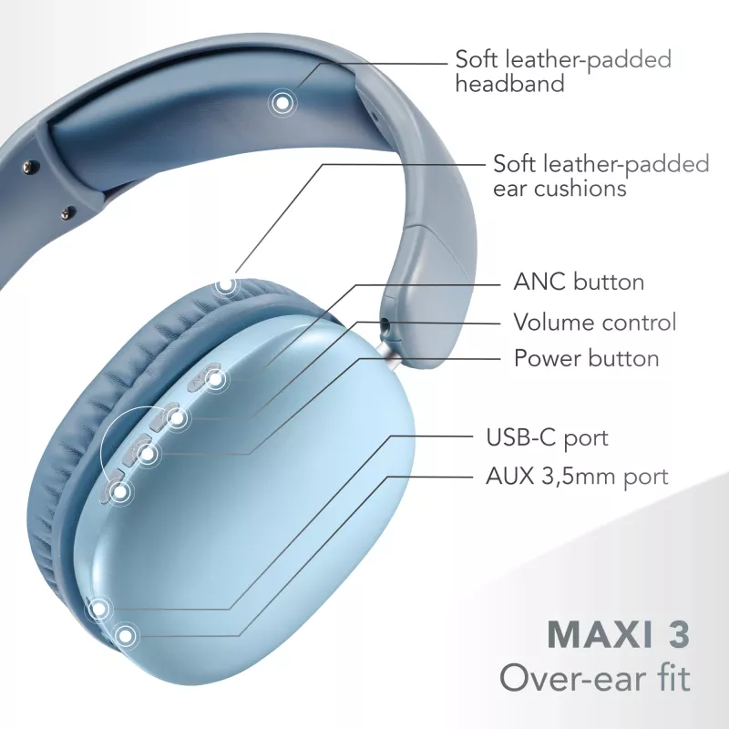 Music Sound MAXI3 MAXI3 draadloze over-ear-hoofdtelefoon met actieve ruisonderdrukking