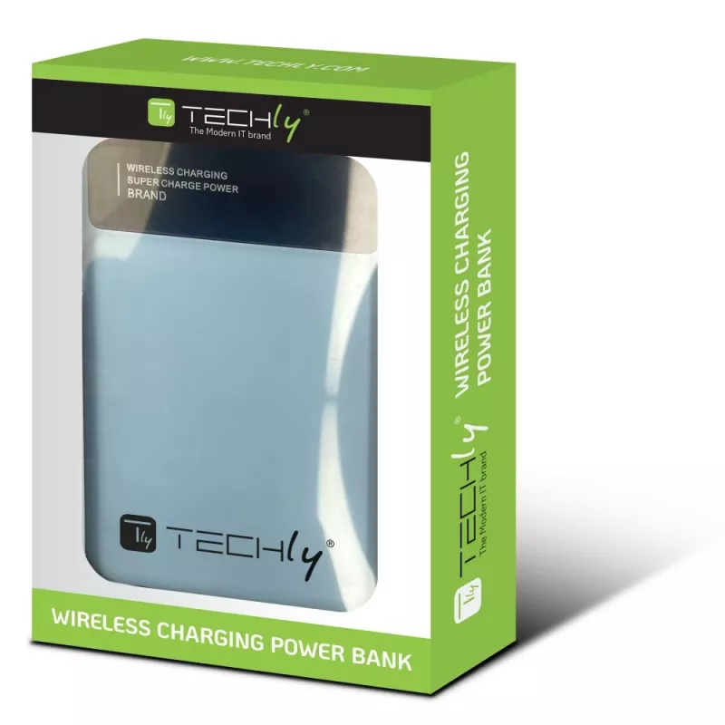 Techly I-CHARGE-10LCDBL Powerbank Lithium-polymeer (LiPo) 10000 mAh Draadloos laden Blauw