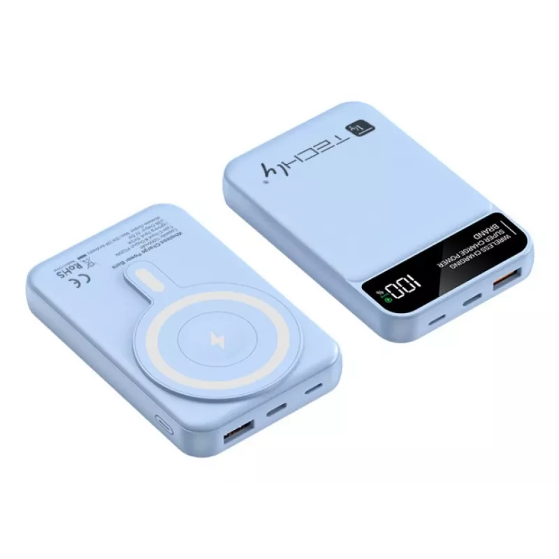 Techly I-CHARGE-10LCDBL Powerbank Lithium-polymeer (LiPo) 10000 mAh Draadloos laden Blauw