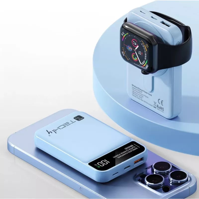 Techly I-CHARGE-10LCDBL Powerbank Lithium-polymeer (LiPo) 10000 mAh Draadloos laden Blauw