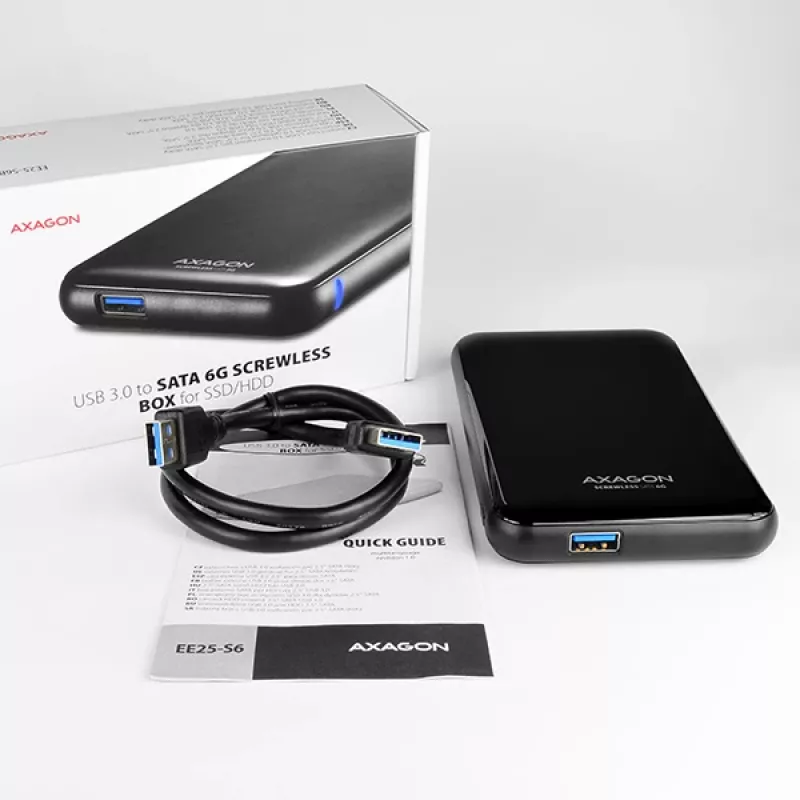AXAGON EE25-S6B - HDD / SSD-behuizing - 2.5 inch - SATA - Serial ATA II - Serial ATA III - 5 Gbit/s - USB-connectiviteit - zwart