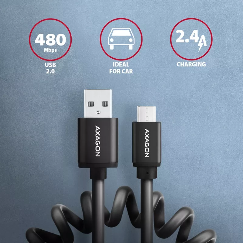 Axagon BUMM-AM10TB USB-kabel USB 2.0 0,6 m Micro-USB B USB A 0,48 Gbit/s zwart