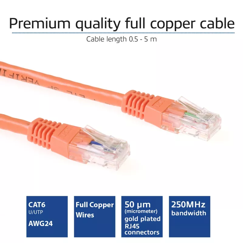 ACT oranje 1 meter U/UTP CAT6 patchkabel met RJ45-stekkers