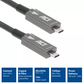 ACT USB-C 3.2 Gen2 actieve optische kabel (AOC) verbindingskabel, 10 m