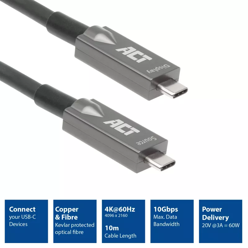 ACT USB-C 3.2 Gen2 actieve optische kabel (AOC) verbindingskabel, 10 m