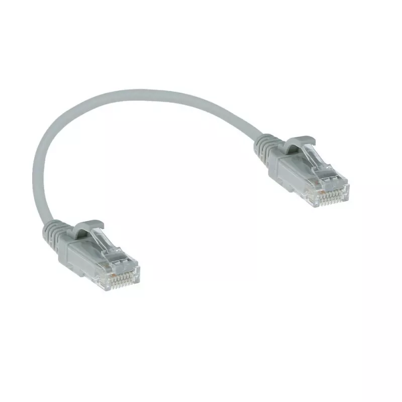 ACT Grijs 0,15 meter LSZH U/UTP CAT6 datacenter slimline patchkabel, rastnasenvrij met RJ45-stekkers