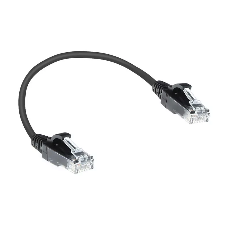 ACT Zwart 0,15 meter LSZH U/UTP CAT6 datacenter slimline patchkabel rastnasenvrij met RJ45-stekkers