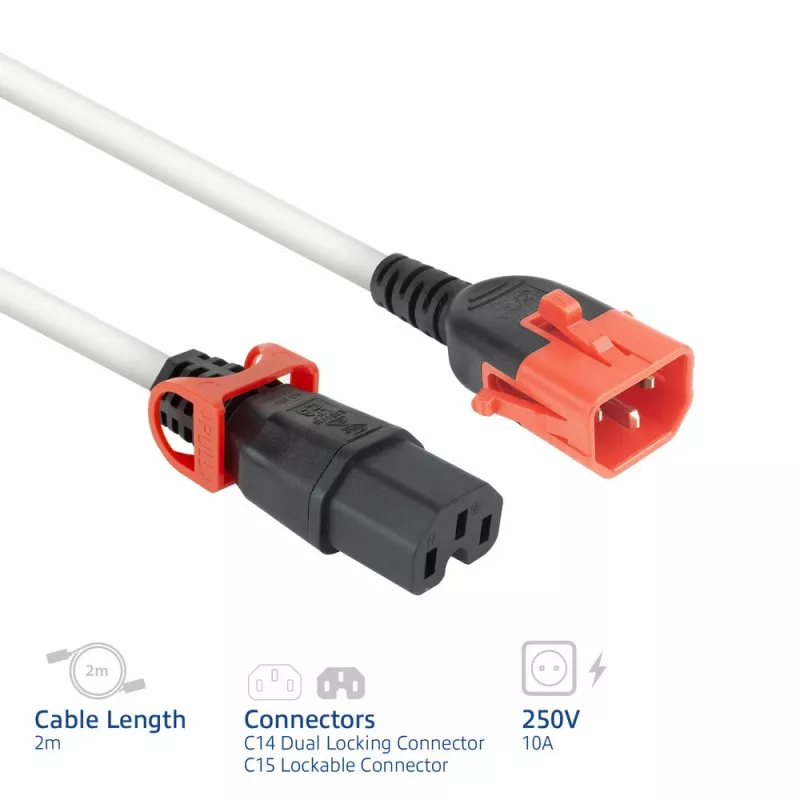 ACT netkabel C14 IEC Lock+ Dual Locking - C15 IEC Lock+ wit 2 m, PC3875