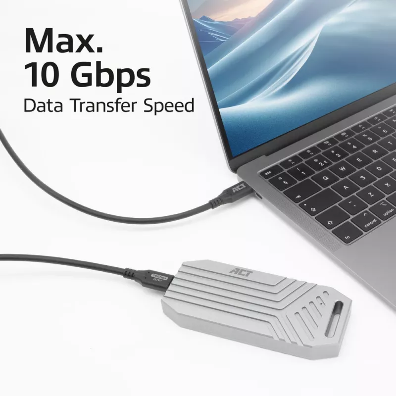 ACT USB 3.0 10Gbps 60W USB Type-C-kabel, 1 meter, 1 m, USB C, USB C, USB 3.2 Gen 2 (3.1 Gen 2), 10 Gbit/s, zwart