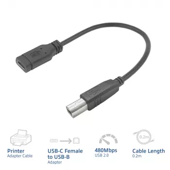 ACT USB-C-bus naar USB-B 2.0 printeradapterkabel 0,2 m