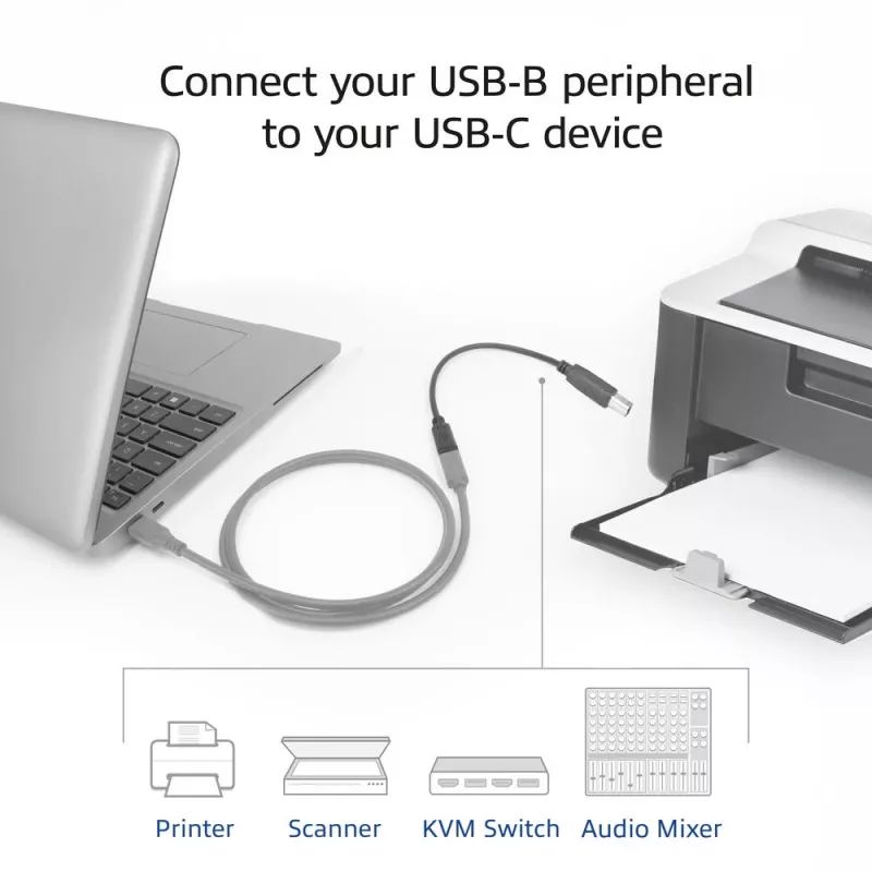 ACT USB-C-bus naar USB-B 2.0 printeradapterkabel 0,2 m