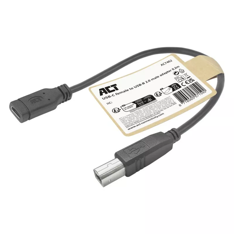 ACT USB-C-bus naar USB-B 2.0 printeradapterkabel 0,2 m