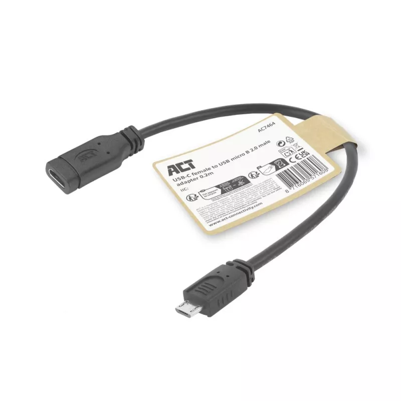 ACT USB Type-C-bus naar USB Micro-B 2.0-stekker-adapterkabel 0,2 m
