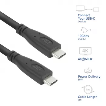 ACT AC7445 USB-kabel USB 3.2 Gen 2 (3.1 Gen 2) 5 m USB C 10 Gbit/s 60 W zwart