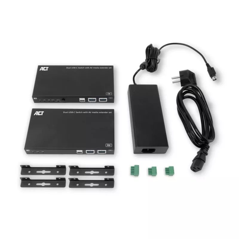 ACT AV media-extender-set met dubbele USB-C-switch, CAT6A, 100 meter