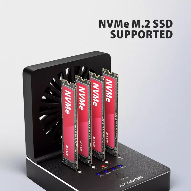 AXAGON ADSA-M2C44 USB4 40Gbps 4-bay M.2 NVMe SSD-dockingstation met offline kloonfunctie, aluminium, actieve koeling