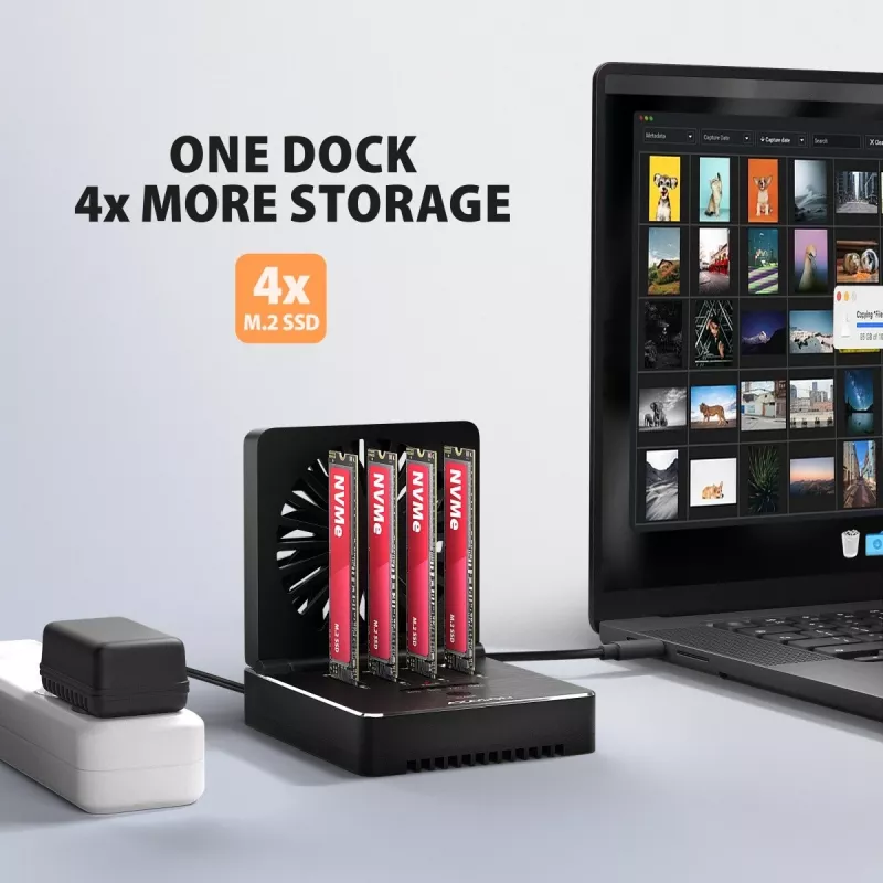 AXAGON ADSA-M2C44 USB4 40Gbps 4-bay M.2 NVMe SSD-dockingstation met offline kloonfunctie, aluminium, actieve koeling