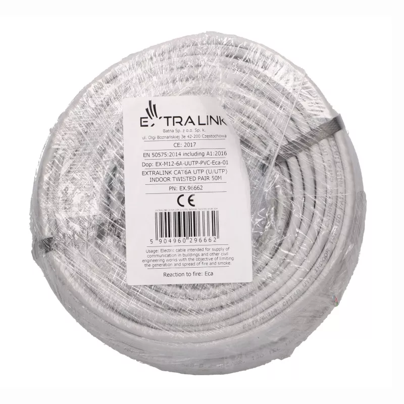 EXTRALINK CAT6A UTP (U/UTP) Indoor Twisted Pair-kabel 50m Grijs
