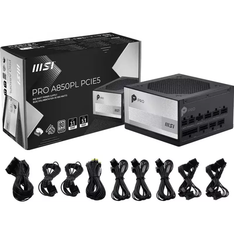 MSI PRO A850PL PCIE5 850W 80 PLUS Platinum ATX 3.0 volledig modulaire voeding