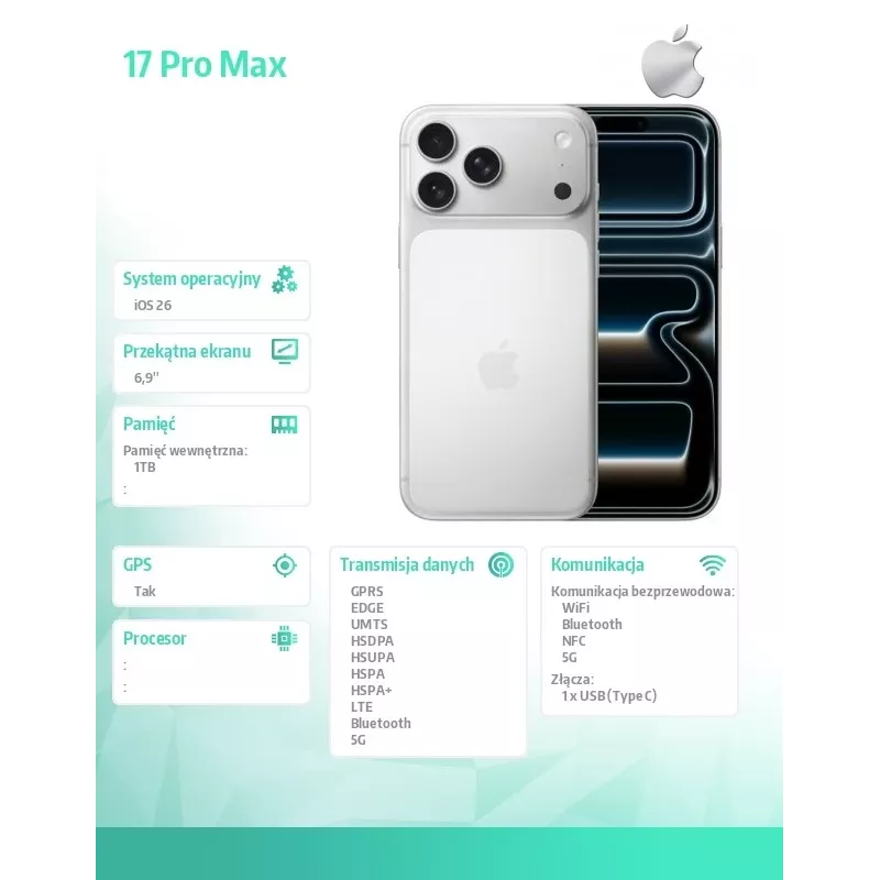 Apple iPhone 17 Pro Max 6,9 inch 1TB zilver