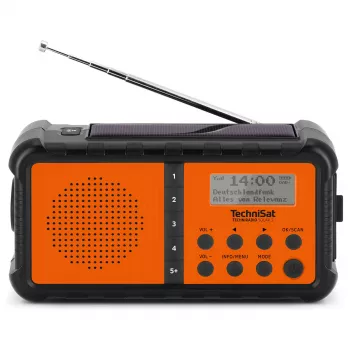 TechniSat TechniRadio Solar 2 DAB+/FM draagbare radio met zonnepaneel en slinger, zwart/oranje