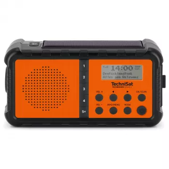 TechniSat TechniRadio Solar 2 DAB+/FM draagbare radio met zonnepaneel en slinger, zwart/oranje