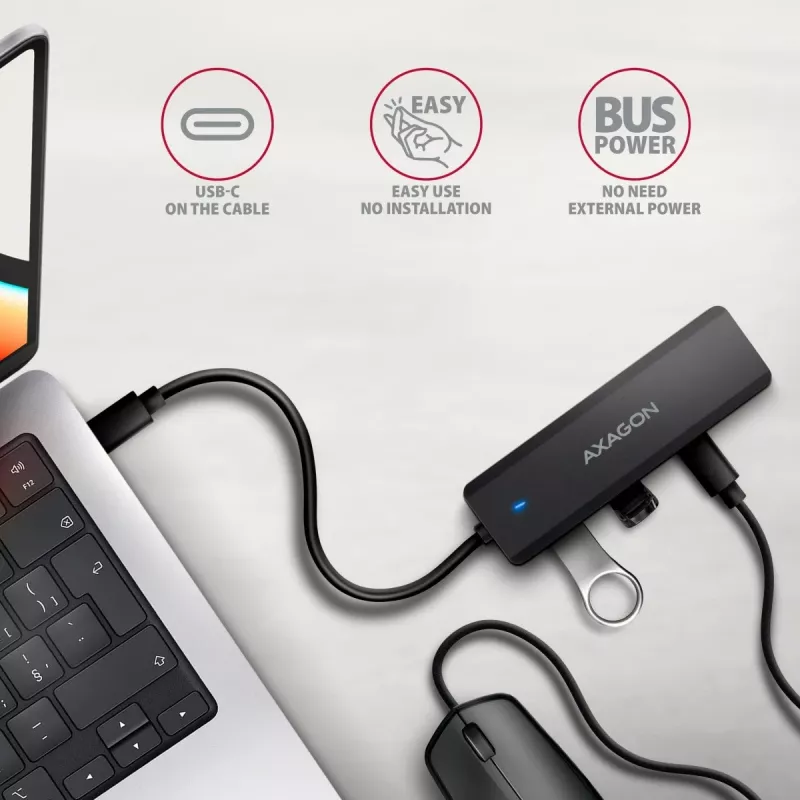AXAGON HUE-C2C USB-C 5 Gbps reishub, 2x USB-A + 2x USB-C, USB-C Power IN, 19 cm kabel