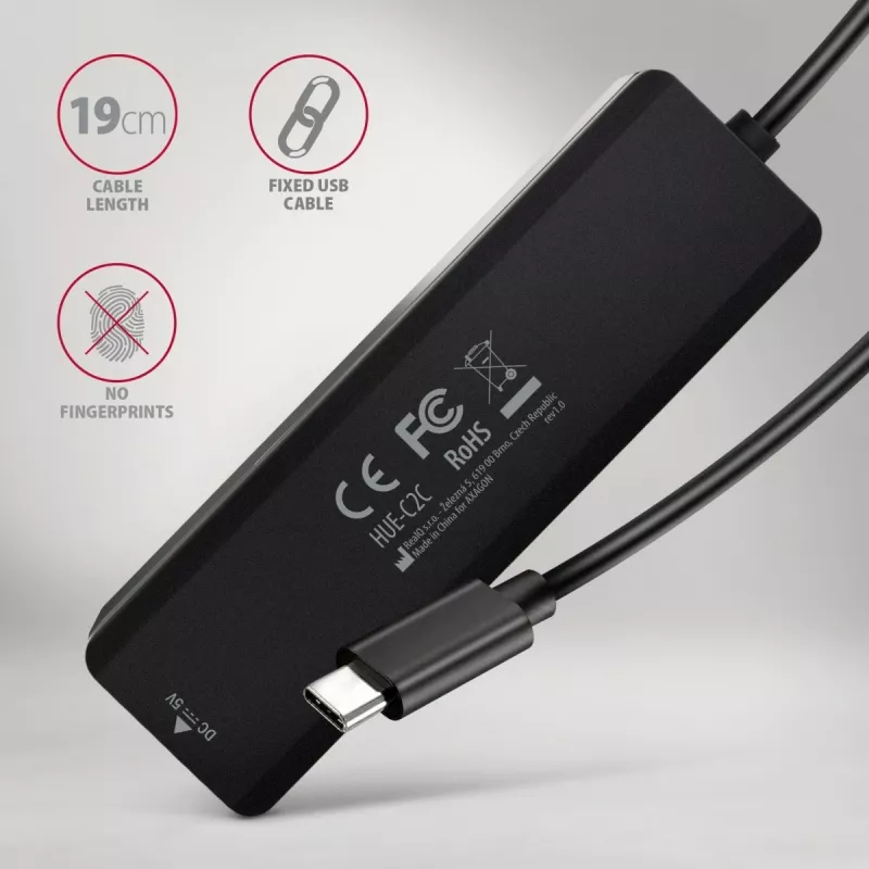 AXAGON HUE-C2C USB-C 5 Gbps reishub, 2x USB-A + 2x USB-C, USB-C Power IN, 19 cm kabel