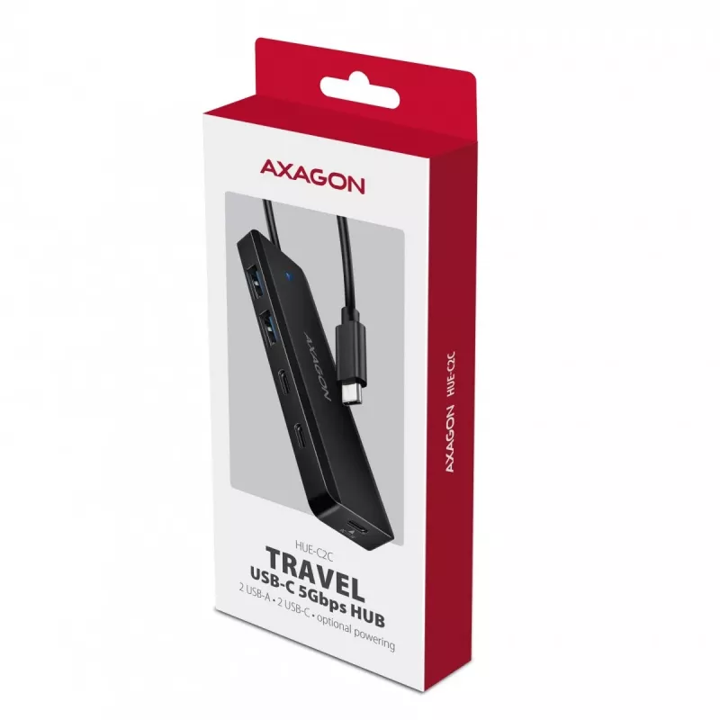 AXAGON HUE-C2C USB-C 5 Gbps reishub, 2x USB-A + 2x USB-C, USB-C Power IN, 19 cm kabel