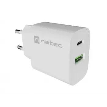 NATEC Ribera wandlader 1x USB-A + 1x USB-C 20W wit