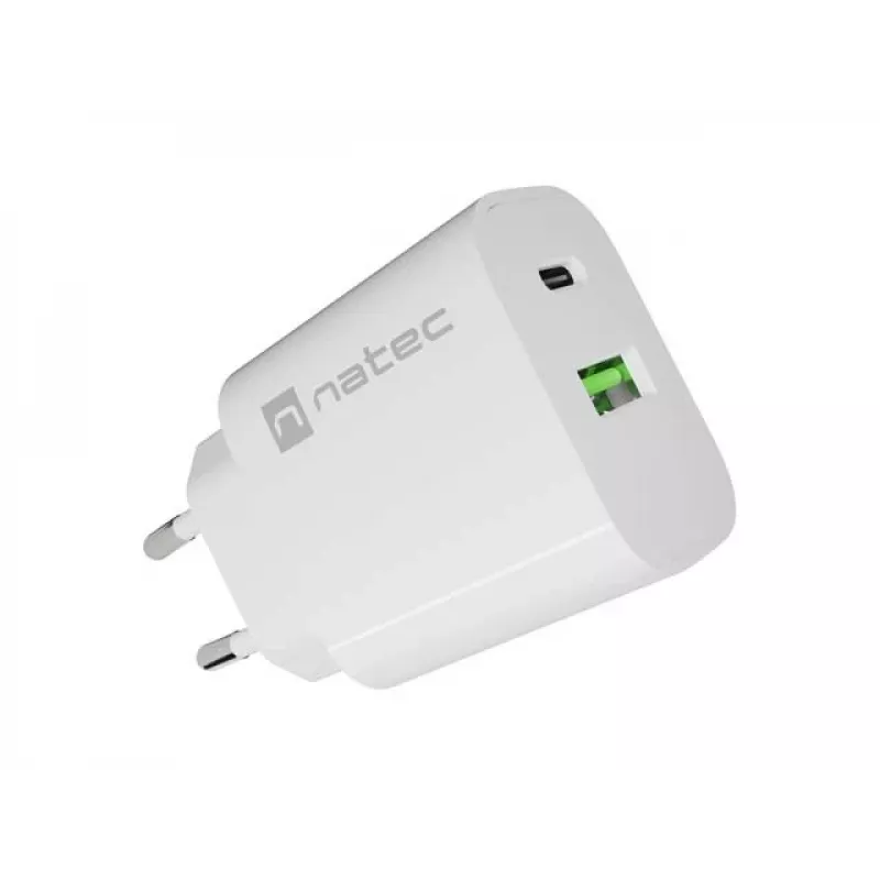NATEC Ribera wandlader 1x USB-A + 1x USB-C 20W wit