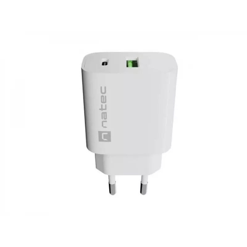 NATEC Ribera wandlader 1x USB-A + 1x USB-C 20W wit