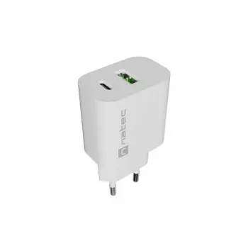 NATEC Ribera wandlader 1x USB-A + 1x USB-C 20W wit