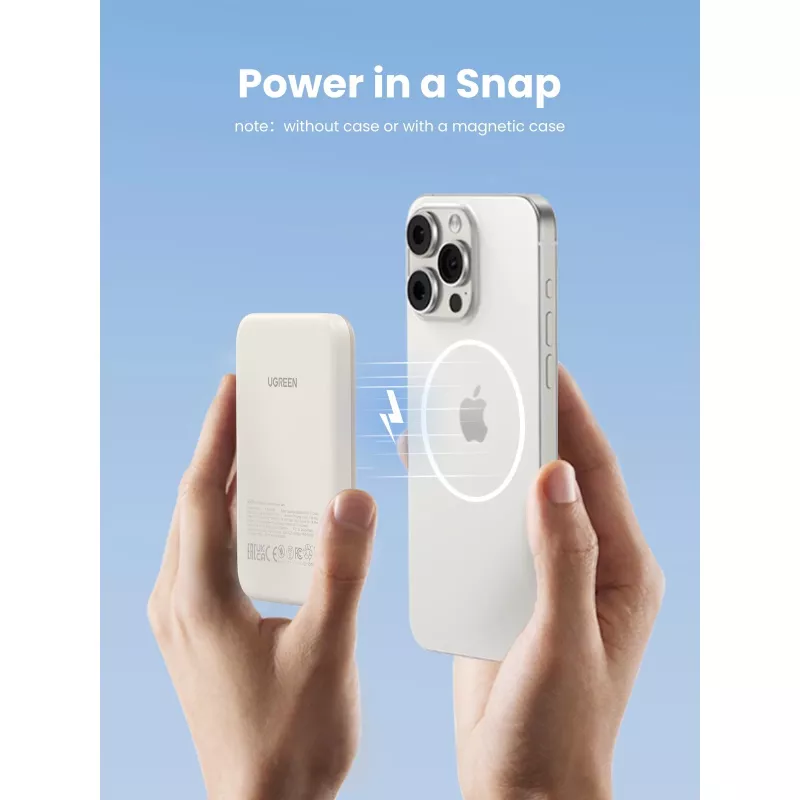 UGREEN 5000mAh Mini Powerbank Draadloos 15W met MagSafe Wit