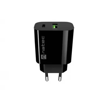 NATEC Ribera Wandlader 1x USB-A + 1x USB-C 20W Zwart
