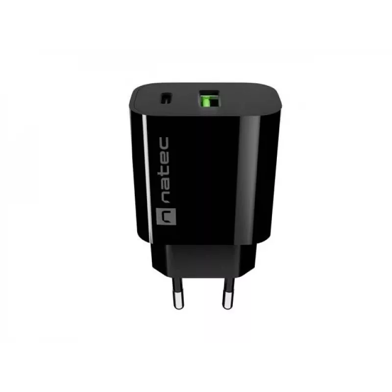 NATEC Ribera Wandlader 1x USB-A + 1x USB-C 20W Zwart