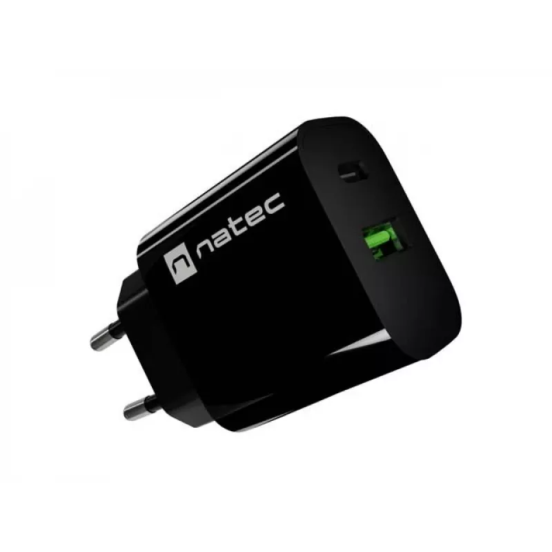 NATEC Ribera Wandlader 1x USB-A + 1x USB-C 20W Zwart