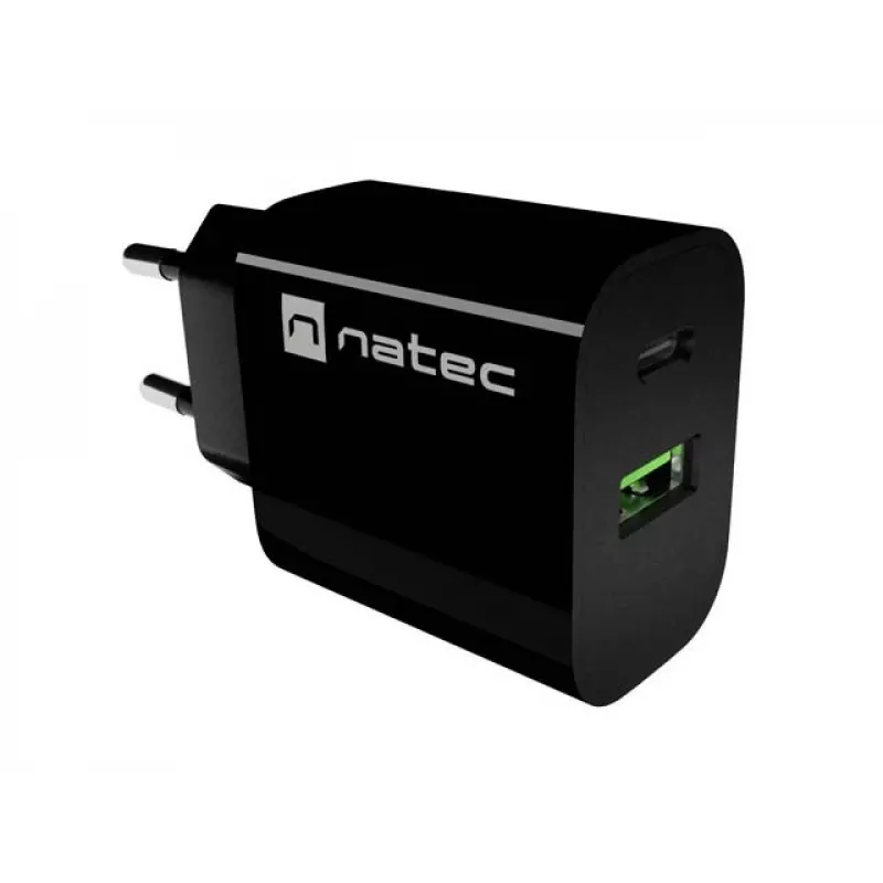 NATEC Ribera Wandlader 1x USB-A + 1x USB-C 20W Zwart