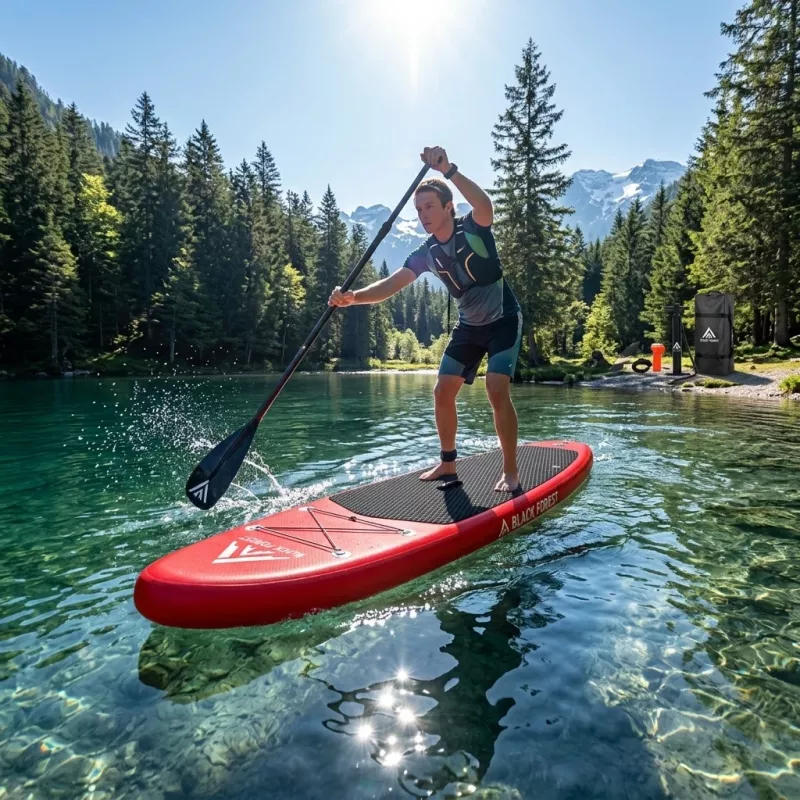 Extralink BLACK FOREST opblaasbaar SUP-board rood 320x81x15 cm Set met peddel, rugzak, pomp, leash, vin SUP-4025