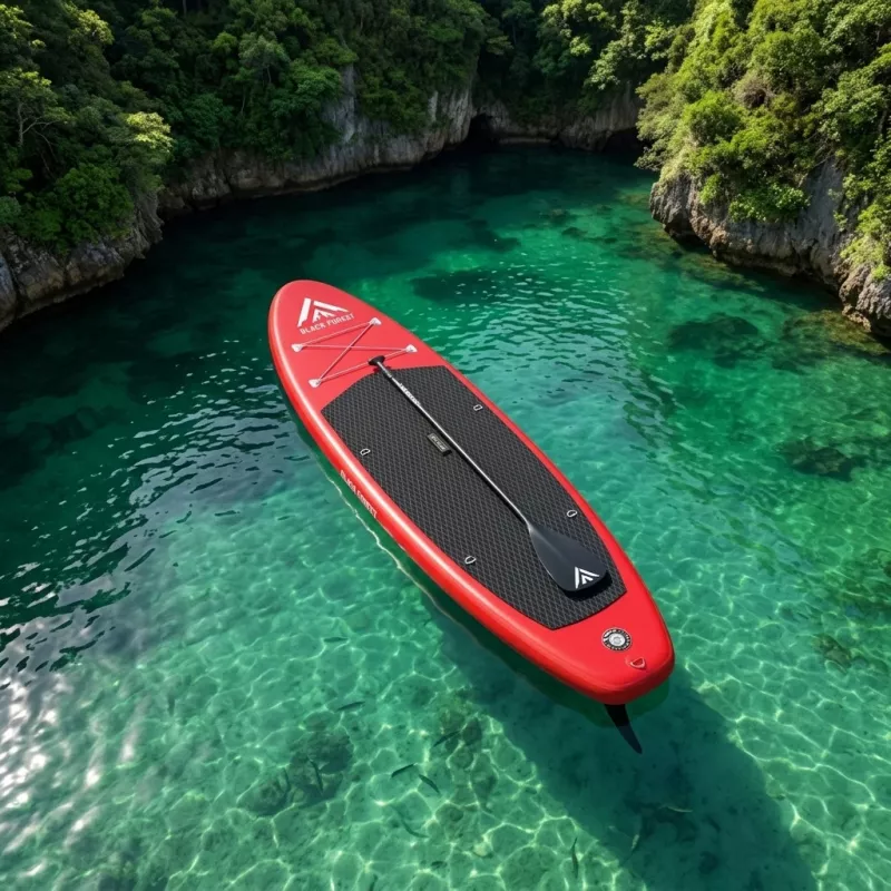 Extralink BLACK FOREST opblaasbaar SUP-board rood 320x81x15 cm Set met peddel, rugzak, pomp, leash, vin SUP-4025