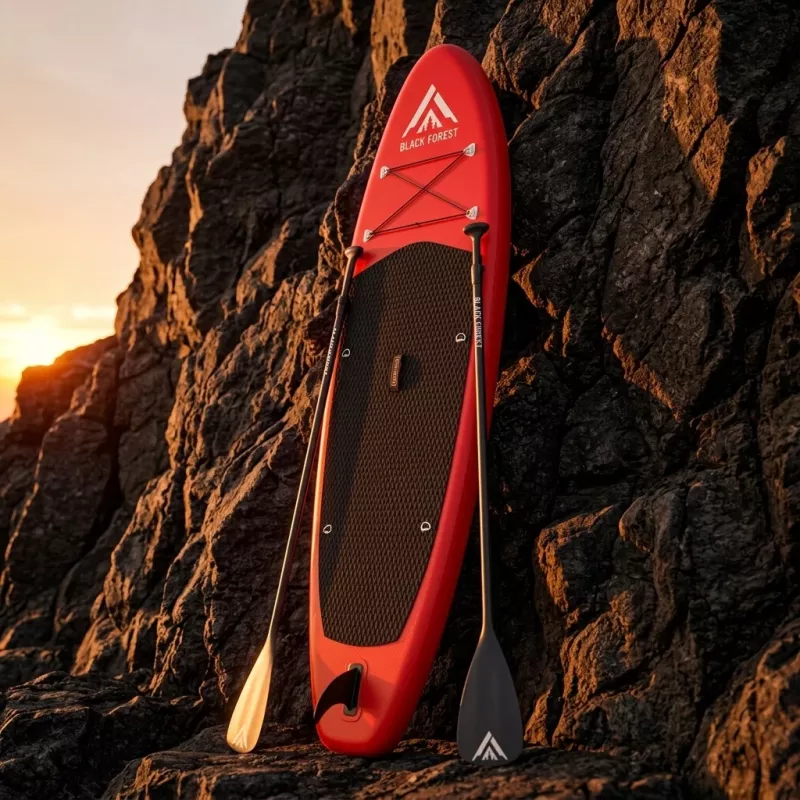 Extralink BLACK FOREST opblaasbaar SUP-board rood 320x81x15 cm Set met peddel, rugzak, pomp, leash, vin SUP-4025