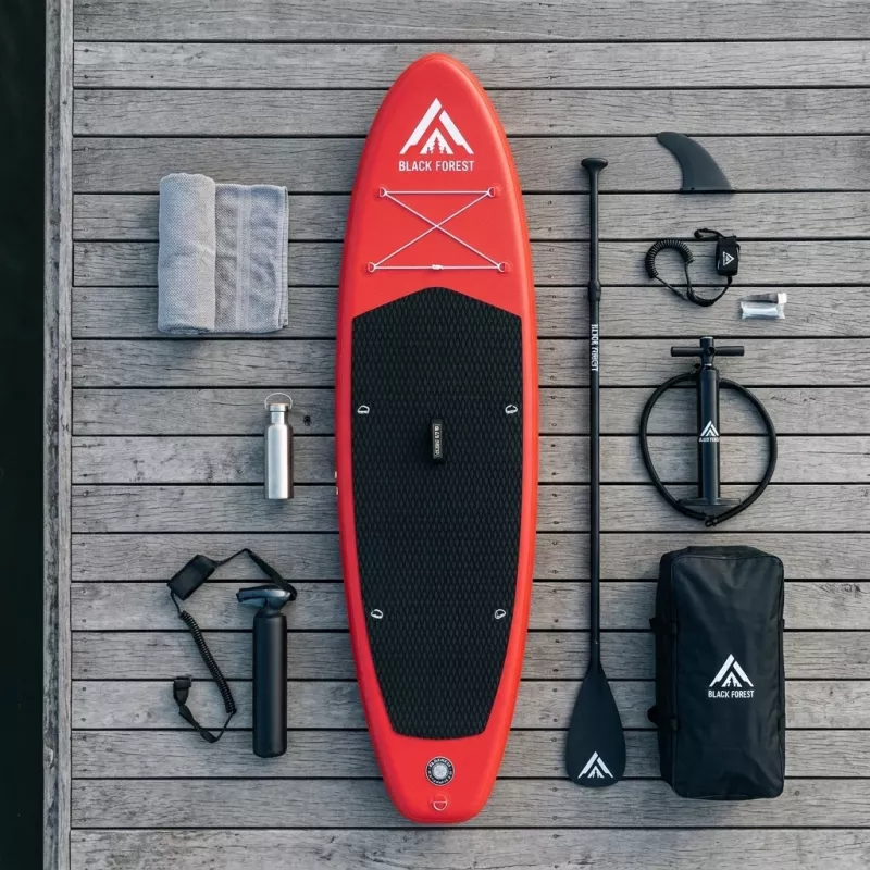 Extralink BLACK FOREST opblaasbaar SUP-board rood 320x81x15 cm Set met peddel, rugzak, pomp, leash, vin SUP-4025