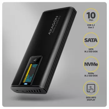AXAGON EEM2-SD2B Externe Behuizing 10Gbps M.2 NVMe/SATA SSD met LED-indicatie, USB-C, Zwart
