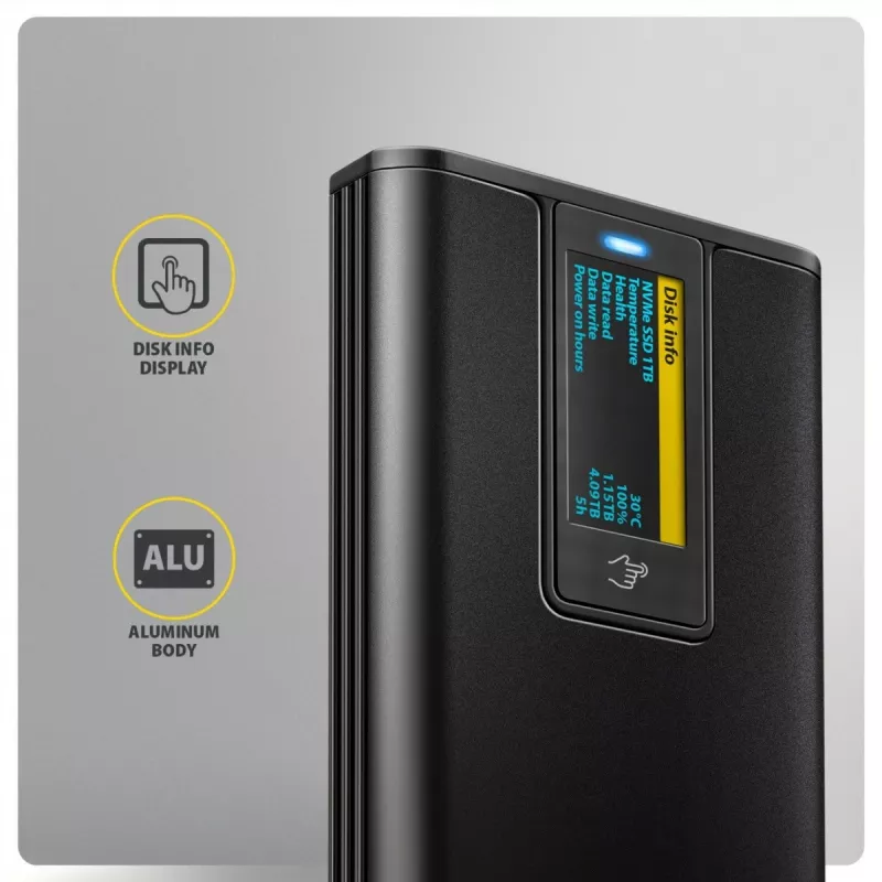 AXAGON EEM2-SD2B Externe Behuizing 10Gbps M.2 NVMe/SATA SSD met LED-indicatie, USB-C, Zwart
