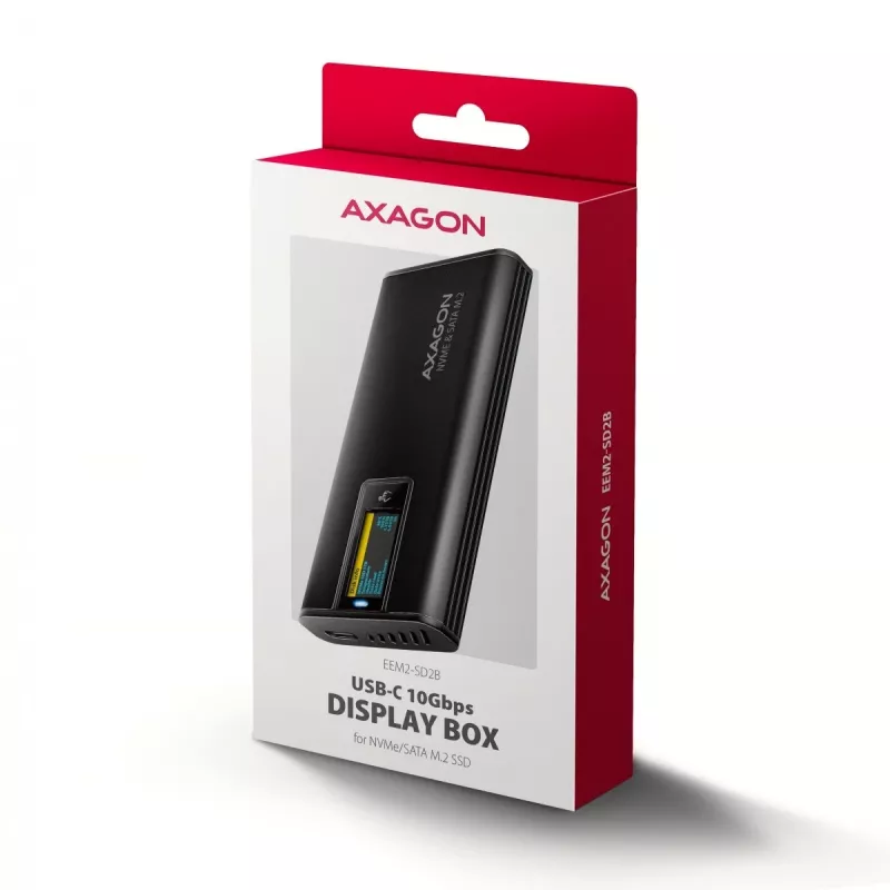 AXAGON EEM2-SD2B Externe Behuizing 10Gbps M.2 NVMe/SATA SSD met LED-indicatie, USB-C, Zwart