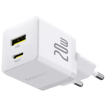 Baseus Palm 20W USB-C + USB-A wandlader, wit