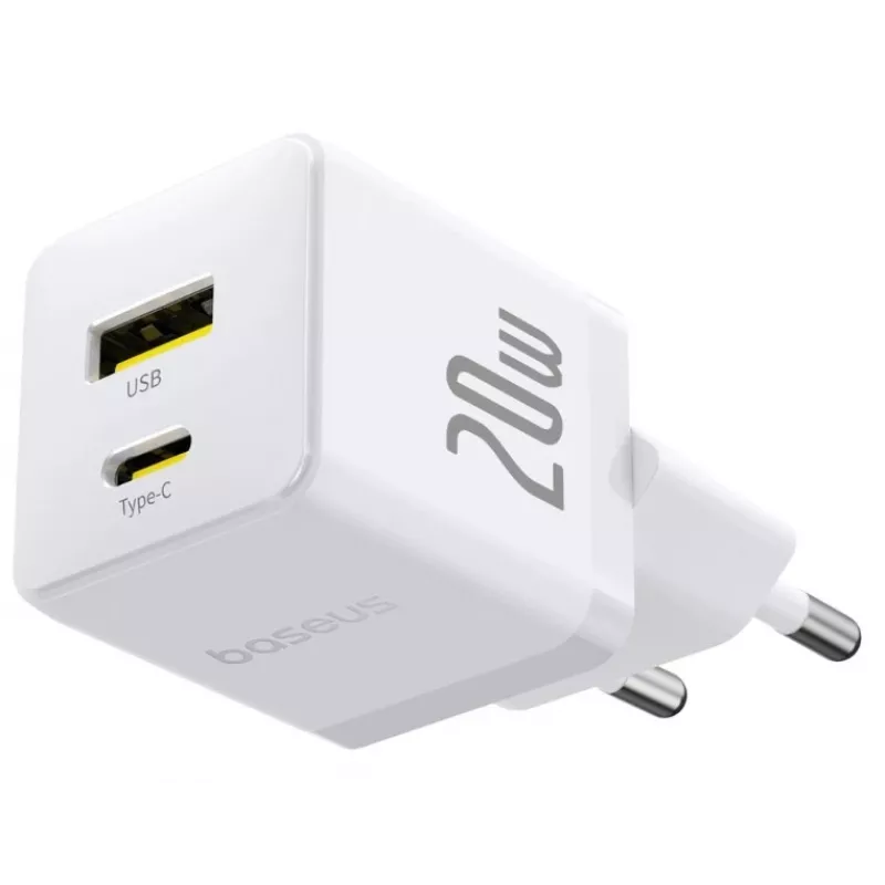 Baseus Palm 20W USB-C + USB-A wandlader, wit