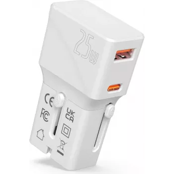 VALUE USB-reislader, EU/UK/US, 2x USB (A+C), 25W