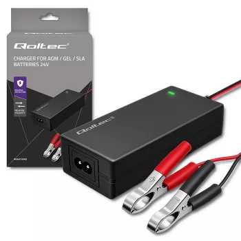 Qoltec 52665 Automatische acculader voor AGM GEL STD accu's, 24V 2A 48W, LED-indicatie, 1,8m kabel